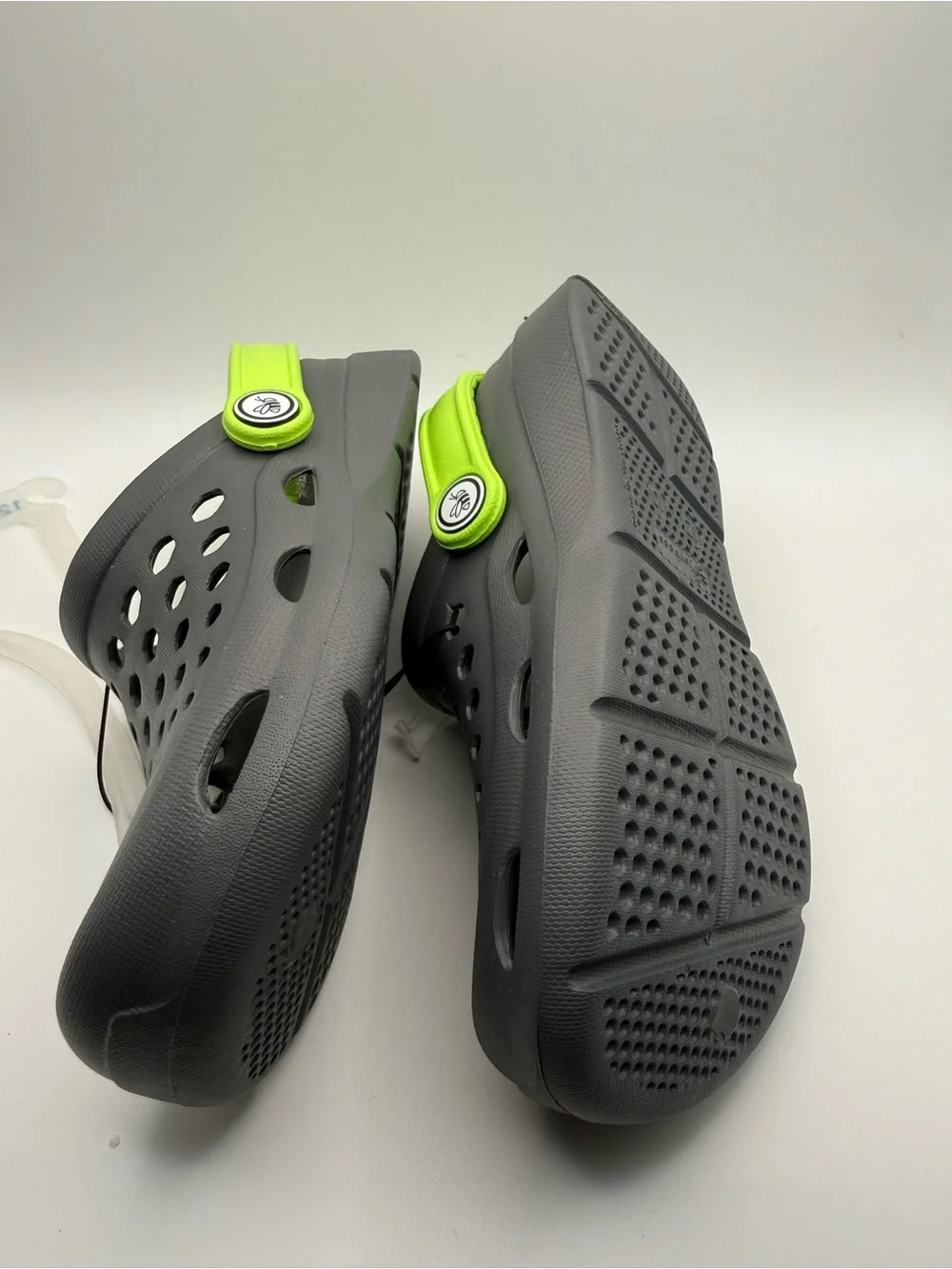 Joybees Crocs Kids Gray Clogs with Bright Green Heel Strap